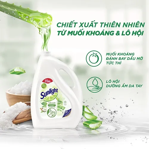 Bình lớn nước rửa chén Sunlight Thiên Nhiên Muối Khoáng &amp; Lô Hội 3.6kg