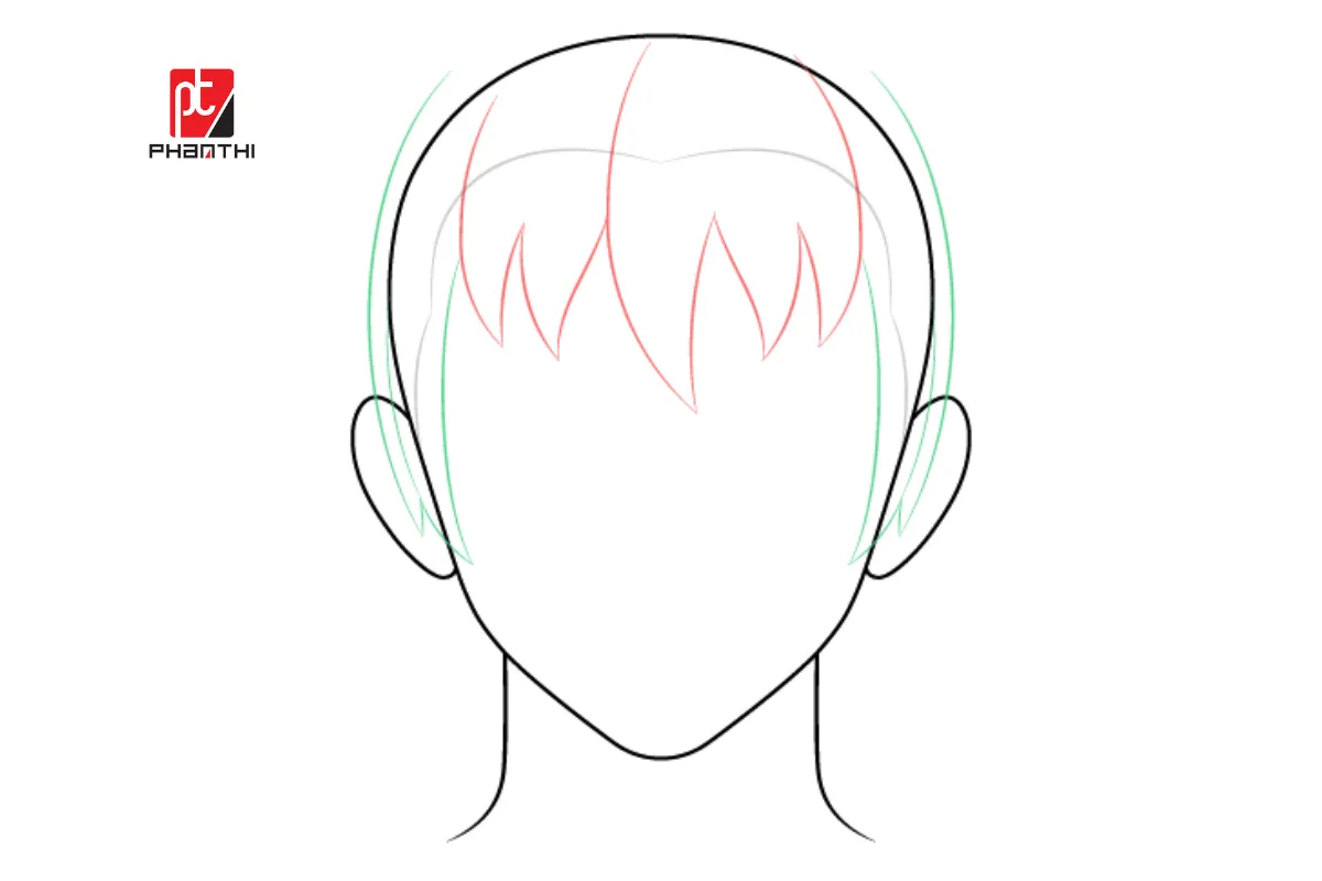 Bước 2: Vẽ tóc hai bên dài vừa phải