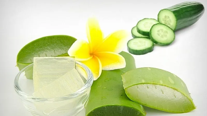 Dưa chuột tươi mát và cây lô hội, kết hợp thành xịt khoáng làm dịu, cấp ẩm sâu cho làn da.