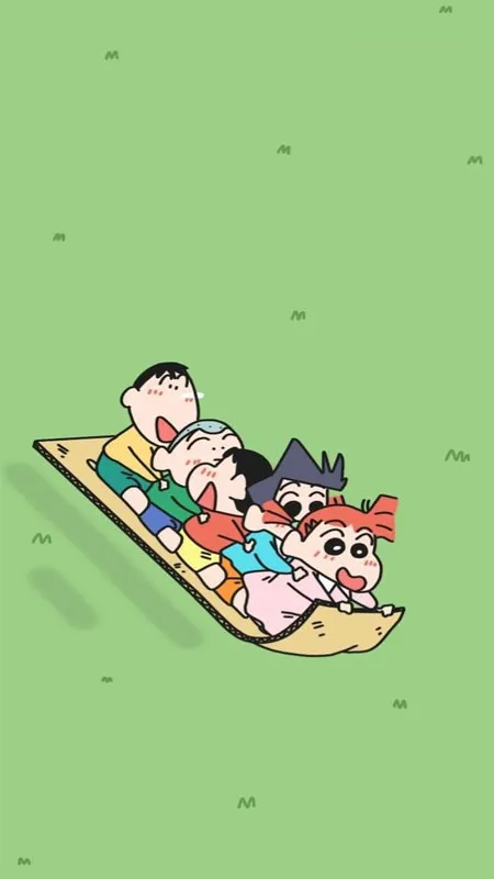 Ảnh Shin-chan và bạn bè đang cười sảng khoái, tràn đầy năng lượng