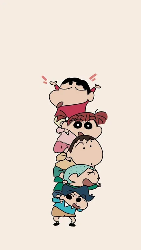 Hình nền Shin-chan và nhóm bạn với biểu cảm đáng yêu, thể hiện tình bạn