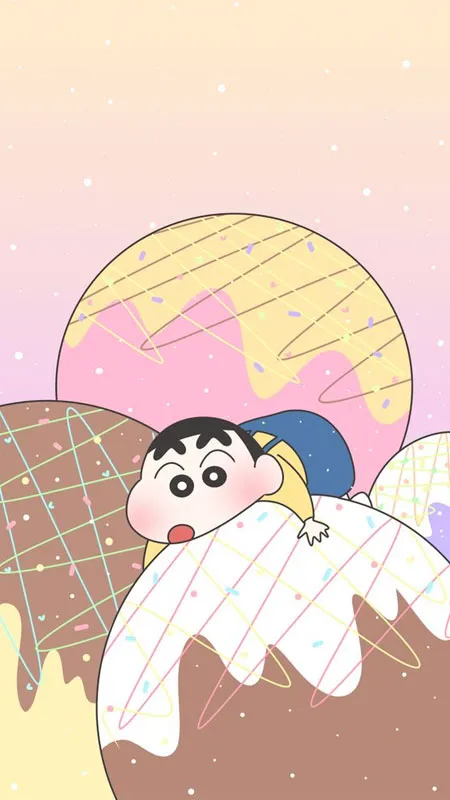 Hình nền Shin-chan đang vui vẻ ăn kẹo que