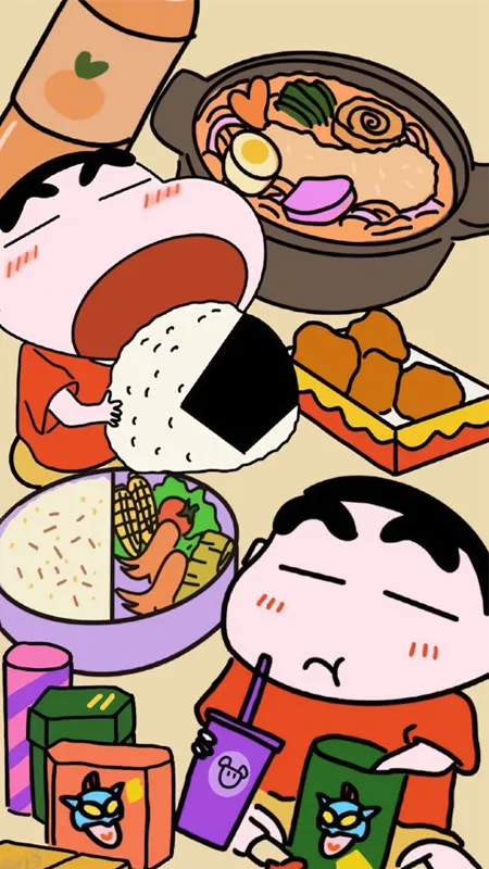 Ảnh Shin-chan đang nếm thử món bánh mochi ngọt ngào