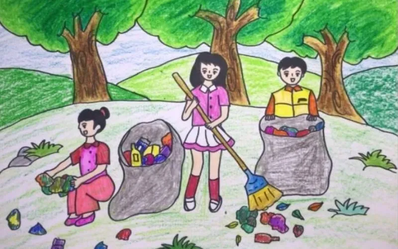 Một trái đất khỏe mạnh với cây cối xanh tươi, dòng nước trong lành và con người chung sống hòa bình, đối lập với hình ảnh trái đất bị ô nhiễm
