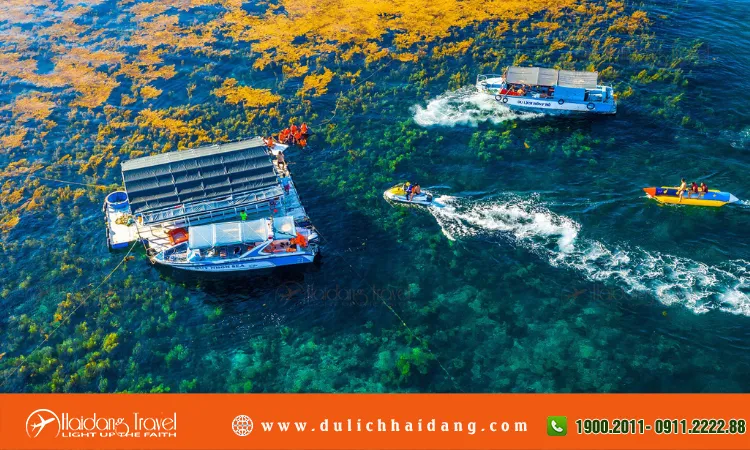 Du khách trải nghiệm chèo thuyền kayak trên làn nước biển trong xanh, một hoạt động phổ biến trong các tour du lịch biển đảo Việt Nam