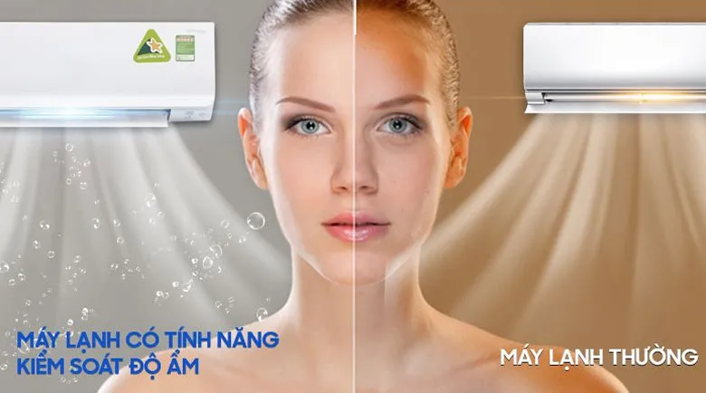 Điều hòa hoạt động ở chế độ Dry với biểu tượng giọt nước trên màn hình