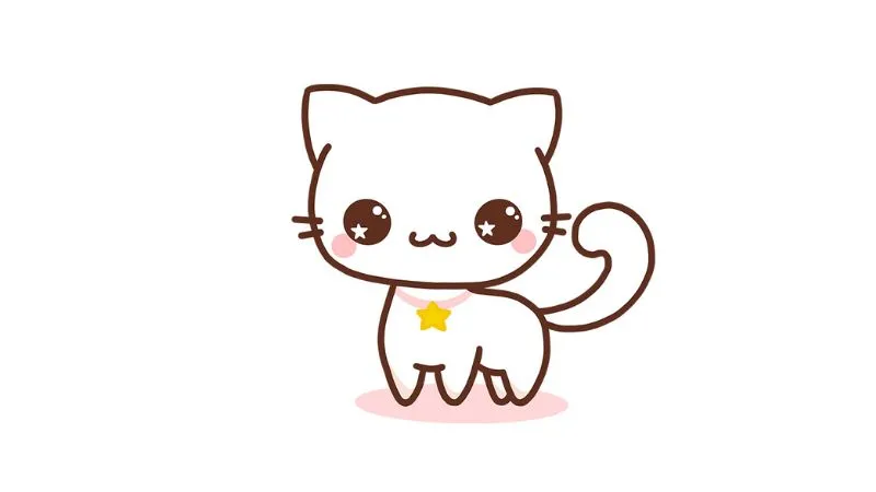 Chú mèo chibi cute đã được tô màu hoàn thiện