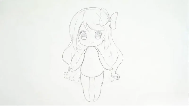 Chi tiết khuôn mặt chibi nữ với mắt, mũi, miệng và kiểu tóc đơn giản