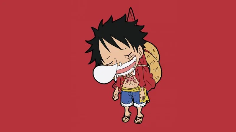 Luffy chibi trong dáng vẻ hài hước với mũ rơm quen thuộc