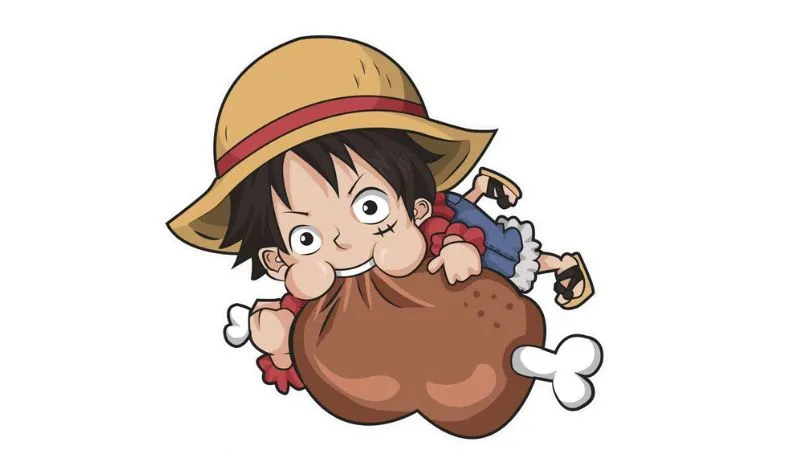 Phiên bản chibi của Luffy với nụ cười tươi tắn và tinh nghịch