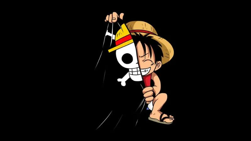 Hình chibi Luffy với đôi mắt mở to