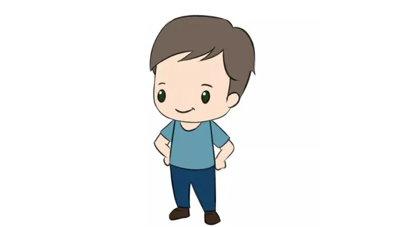 Nhân vật chibi nam đã hoàn thiện với màu sắc tươi sáng