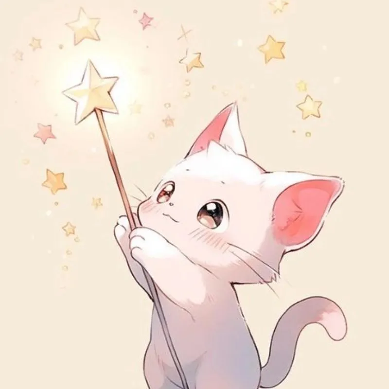 Mèo anime chibi mắt to màu pastel