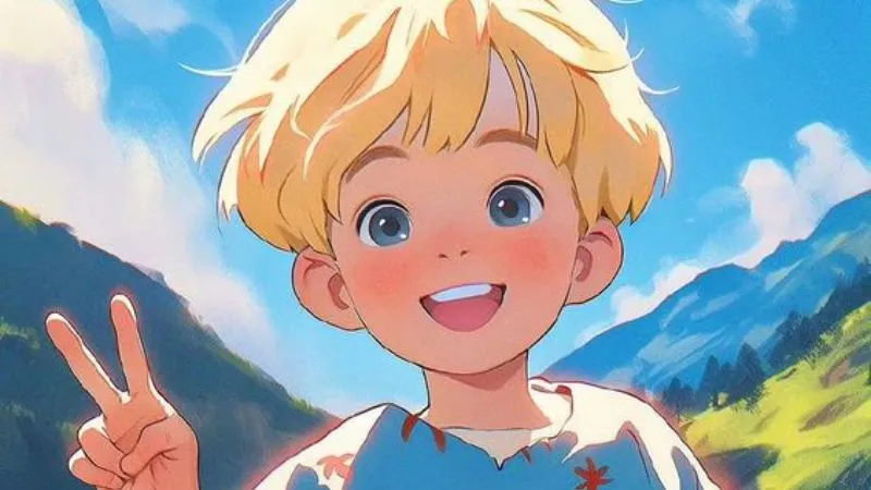 Vẽ anime nam với phông màu xanh và phong thái tự do phóng khoáng