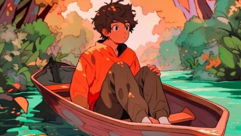 Hình ảnh nhân vật anime nam với khung cảnh hoàng hôn cực đẹp