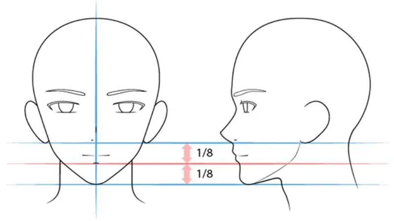 Minh họa cách vẽ các dáng miệng khác nhau cho nhân vật anime nam, biểu lộ cảm xúc