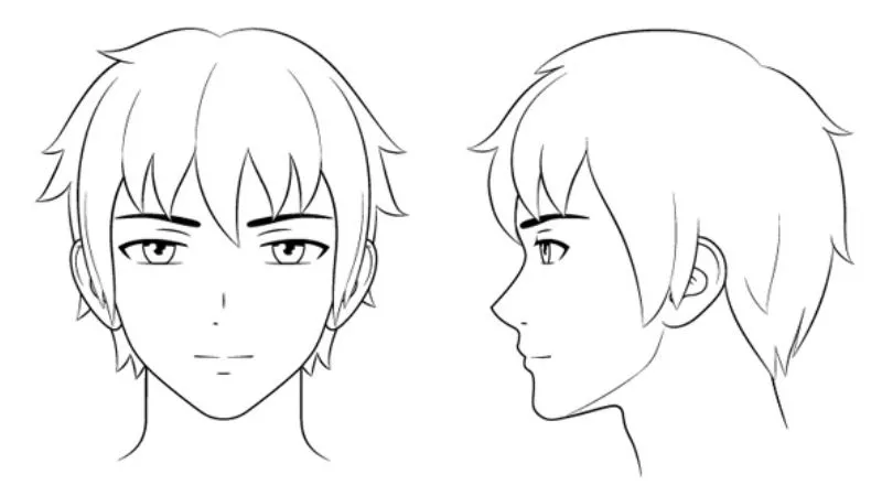 Hoàn thiện các chi tiết nhỏ trên khuôn mặt nhân vật anime nam, bao gồm mắt, mũi, miệng