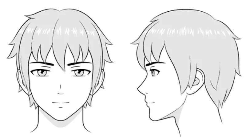 Các vùng được tô bóng trên khuôn mặt và cổ của nhân vật anime nam để tạo chiều sâu