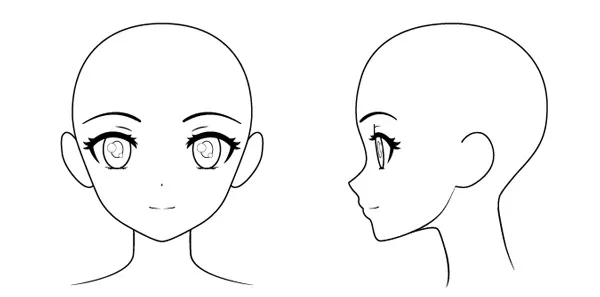 Bản vẽ hoàn chỉnh khuôn mặt anime nữ với đầy đủ các chi tiết mắt, mũi, miệng, tóc