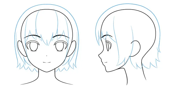 Phác thảo các cụm tóc chính và kiểu tóc cho nhân vật nữ anime