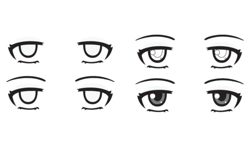 Vẽ mắt anime mệt mỏi, chán nản thiếu sức sống