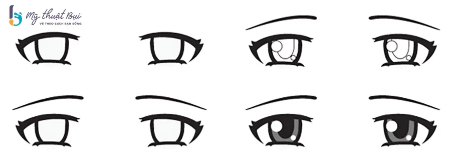 Mẫu mắt anime nam thể hiện sự lạnh lùng và ngầu