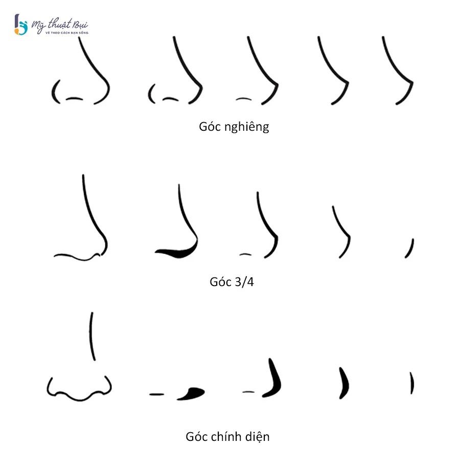 Minh họa cách thêm các chi tiết như cánh mũi, lỗ mũi và bóng đổ để mũi anime nữ trông sống động hơn