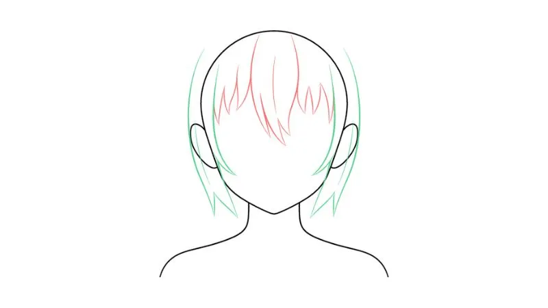 Vẽ tóc dài anime: Các lọn tóc ôm sát hai bên đầu