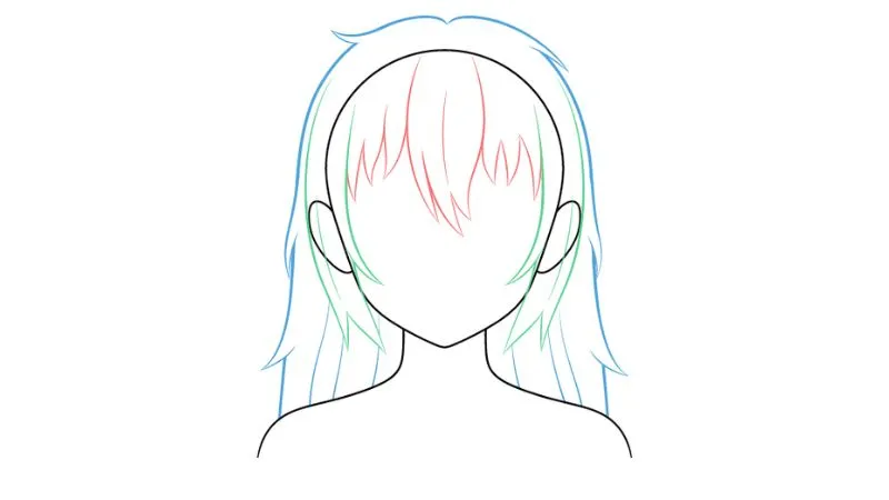 Hoàn thiện đường nét tóc dài anime sau khi phác thảo