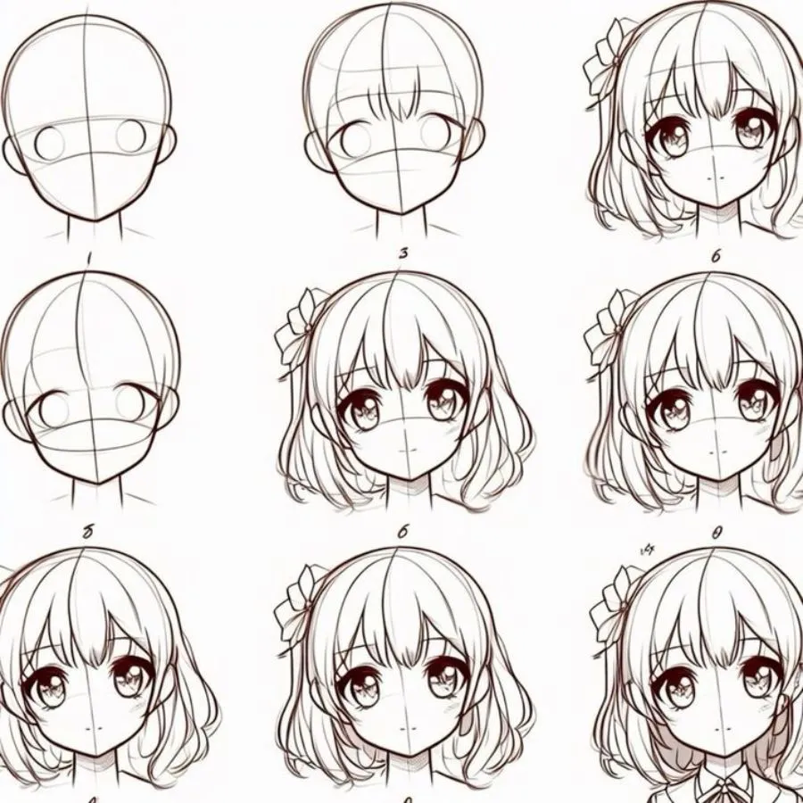 Hướng dẫn từng bước vẽ tóc mái ngắn anime nữ đầy cá tính