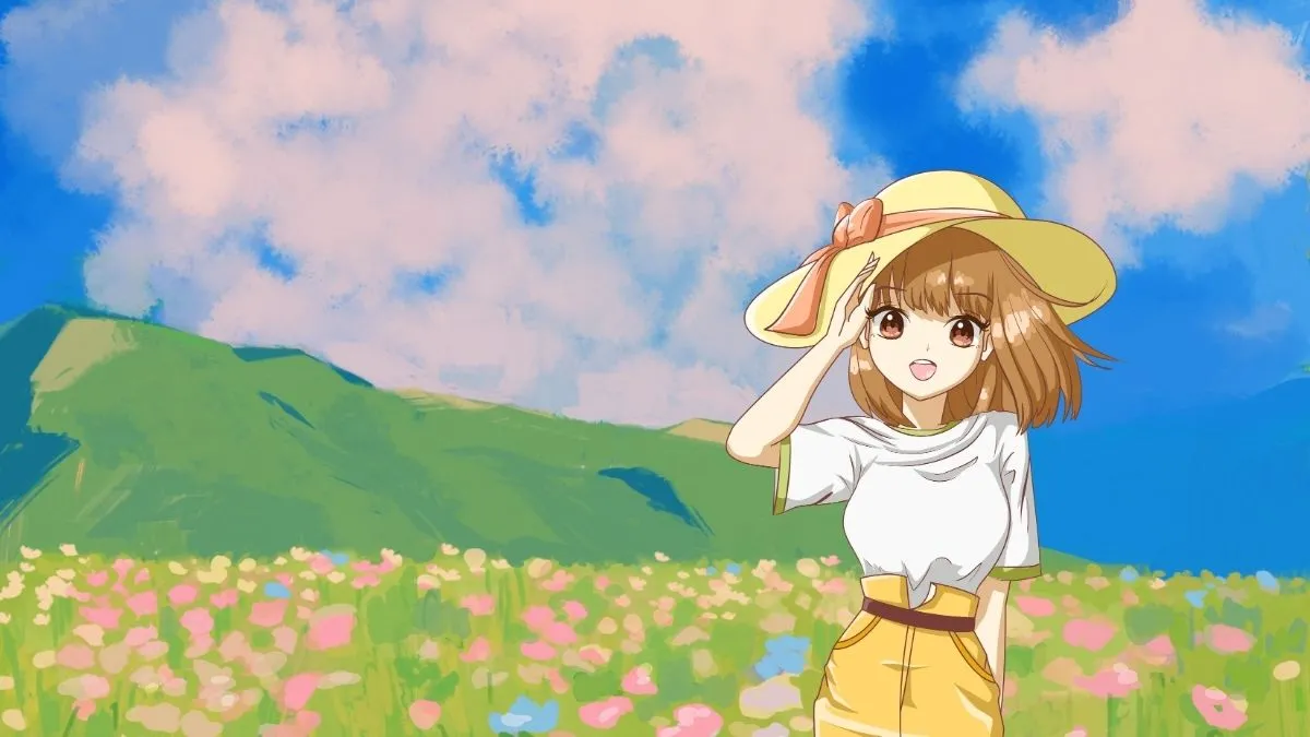 Hình vẽ cô gái anime cute đang chụp hình