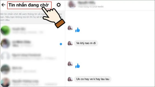 Giao diện xem tin nhắn đang chờ trên Messenger web