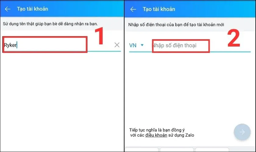 Người dùng đang nhập số điện thoại cũ để đăng ký tài khoản Zalo mới sau khi tài khoản cũ bị vô hiệu hóa