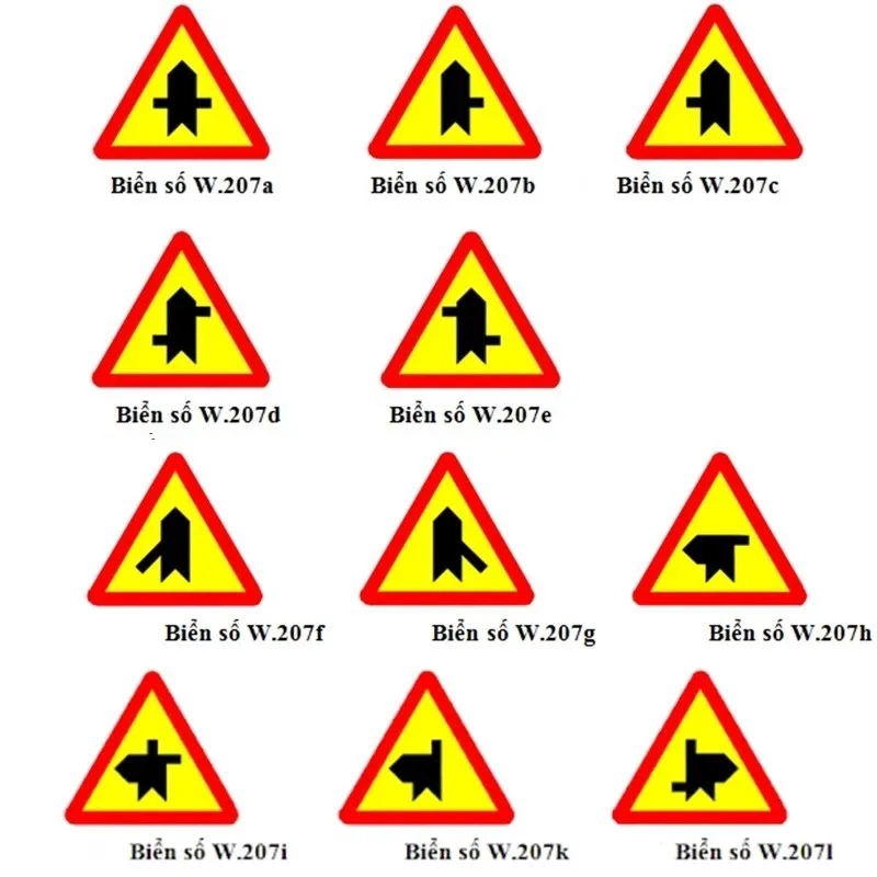 Tổng hợp các loại biển báo giao nhau với đường không ưu tiên trong nhóm W.207