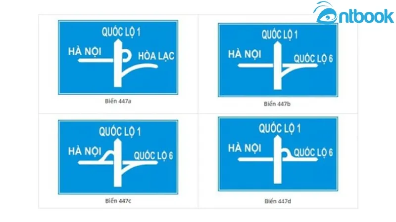 Các loại biển báo cầu vượt liên thông từ I.447a đến I.447d được bố trí theo nút giao