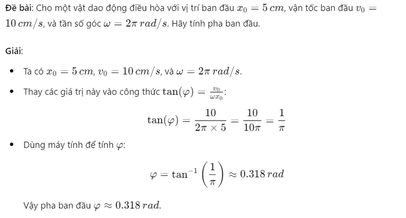 Ví dụ bài toán tính pha ban đầu cụ thể
