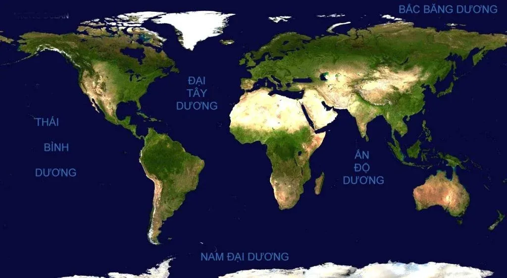 Bản đồ thế giới với các châu lục và vị trí của Việt Nam