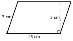 Hình bình hành với các kích thước cạnh và chiều cao được ghi chú rõ ràng