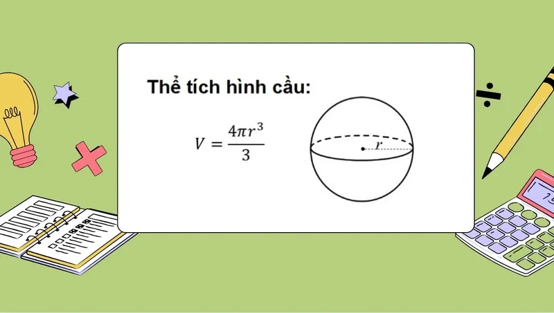 Hình ảnh minh họa công thức tính thể tích hình cầu với các ký hiệu
