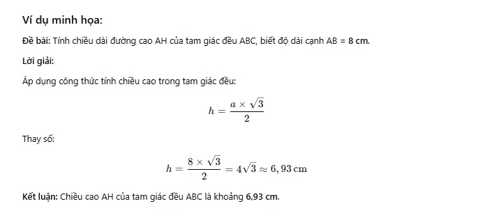 Minh họa cách tính chiều cao của tam giác đều từ độ dài cạnh