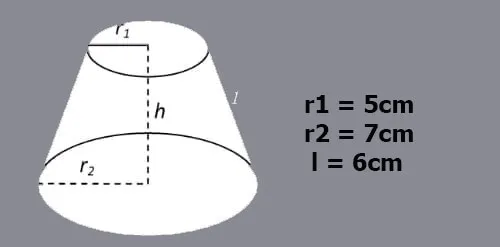 Ví dụ minh họa hình nón cụt với bán kính đáy 5cm và 7cm