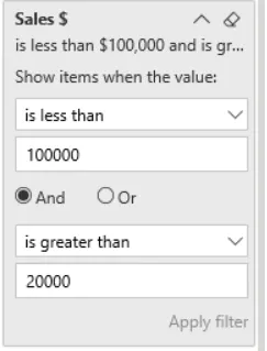 Ví dụ về lọc dữ liệu nâng cao trong Power BI với điều kiện số